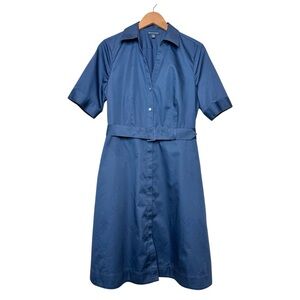 Brooks Brothers Navy Midi Shirt Dress SZ 8 Fit & Flare Classic Collar Button Up